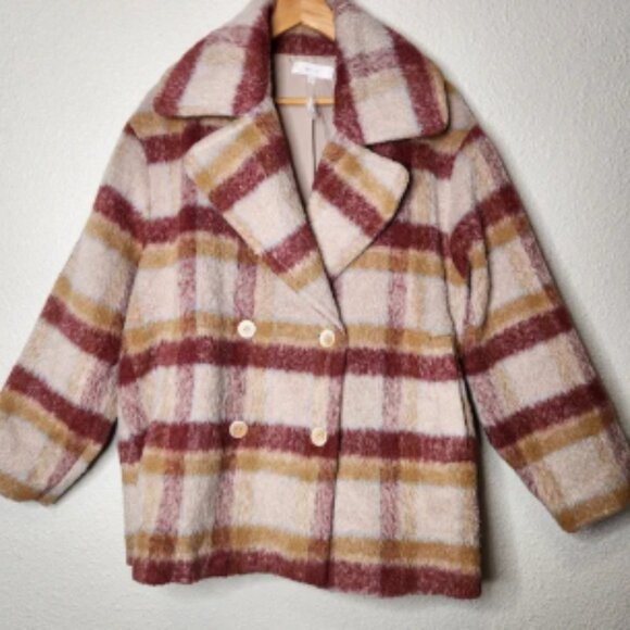 Corey Lyn Calter CLC Plaid Double-Breasted Pink Red Women's Coat Size Large - Picture 1 of 6